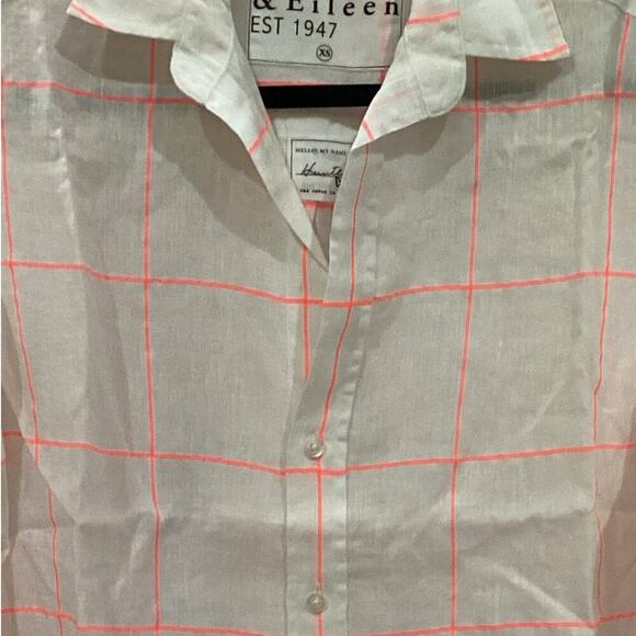 Frank & Eileen Hunter Classic Linen Shirtdress In Neon Pink Windowpane Size XS - Picture 5 of 14
